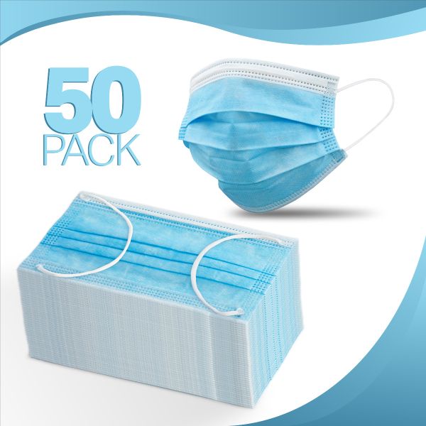50-Pack, Disposable Protective Face Mouth Mask 3-layer Ear Loop